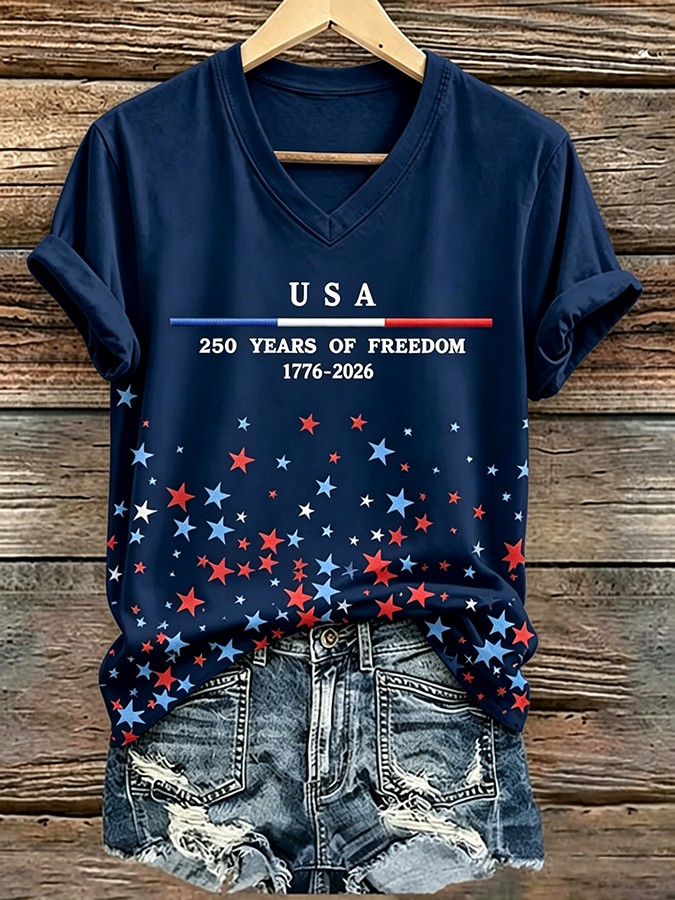 USA 250 Years Of Freedom V-neck Shirt, America 250th Anniversary T-Shirt, Independence Day 2026 Gift