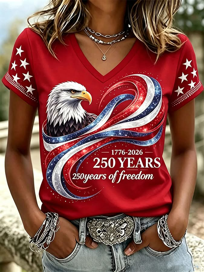 250 Years Of Freedom V-neck Shirt, USA 250th Anniversary T-Shirt, Independence Day 2026 Gift