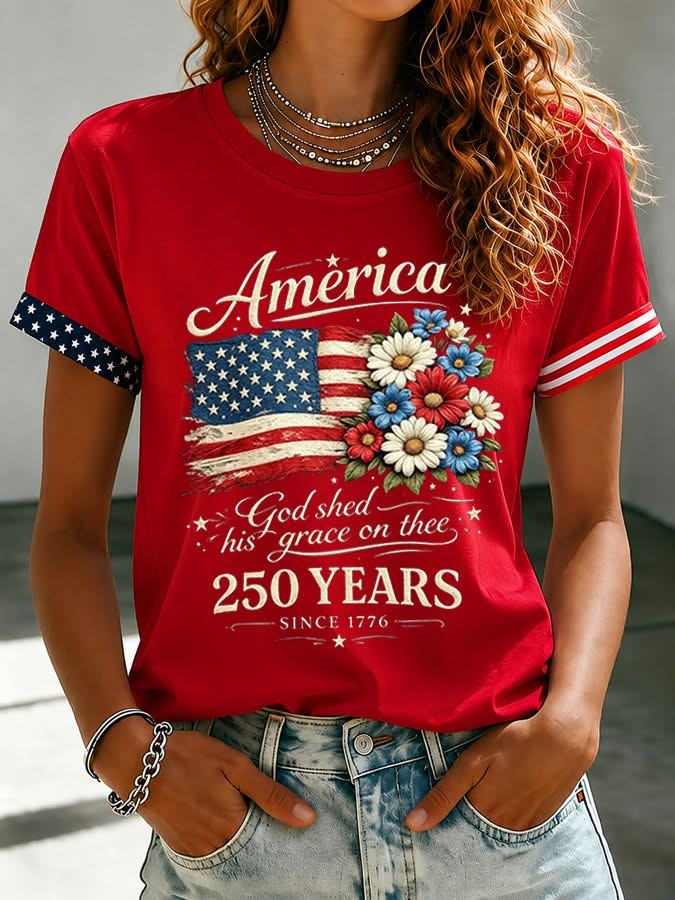 God Shed His Grace On Thee 250th America Shirt, 1776–2026 USA Shirt, 4th Of July Shirt, Patriotic Womens Tee