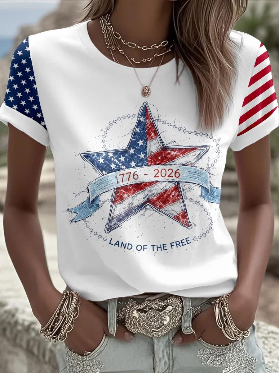 Patriotic Star Land Of The Free Shirt for Women, USA 250th Anniversary Tee, Fourth Of July Shirt