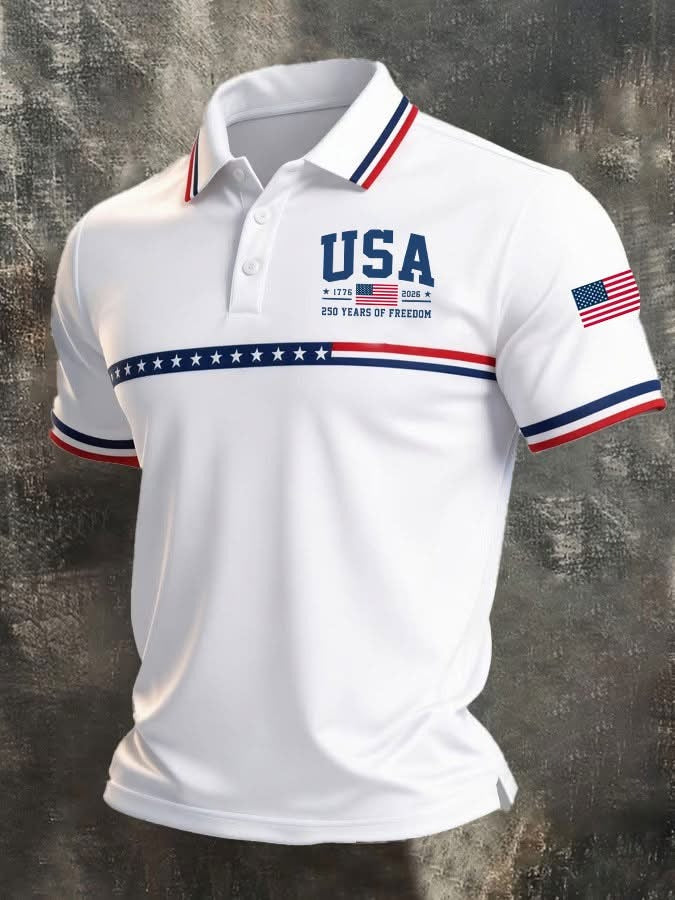 USA Patriotic Polo Shirt, 250 Years Of Freedom Design, Independence Day Polo