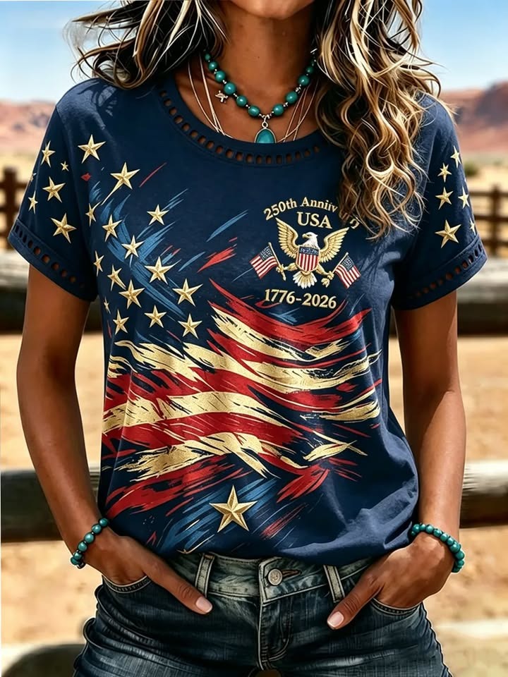 Western USA 250 Shirt for Women, Distressed American Flag Artwork, 4th Of July Shirt