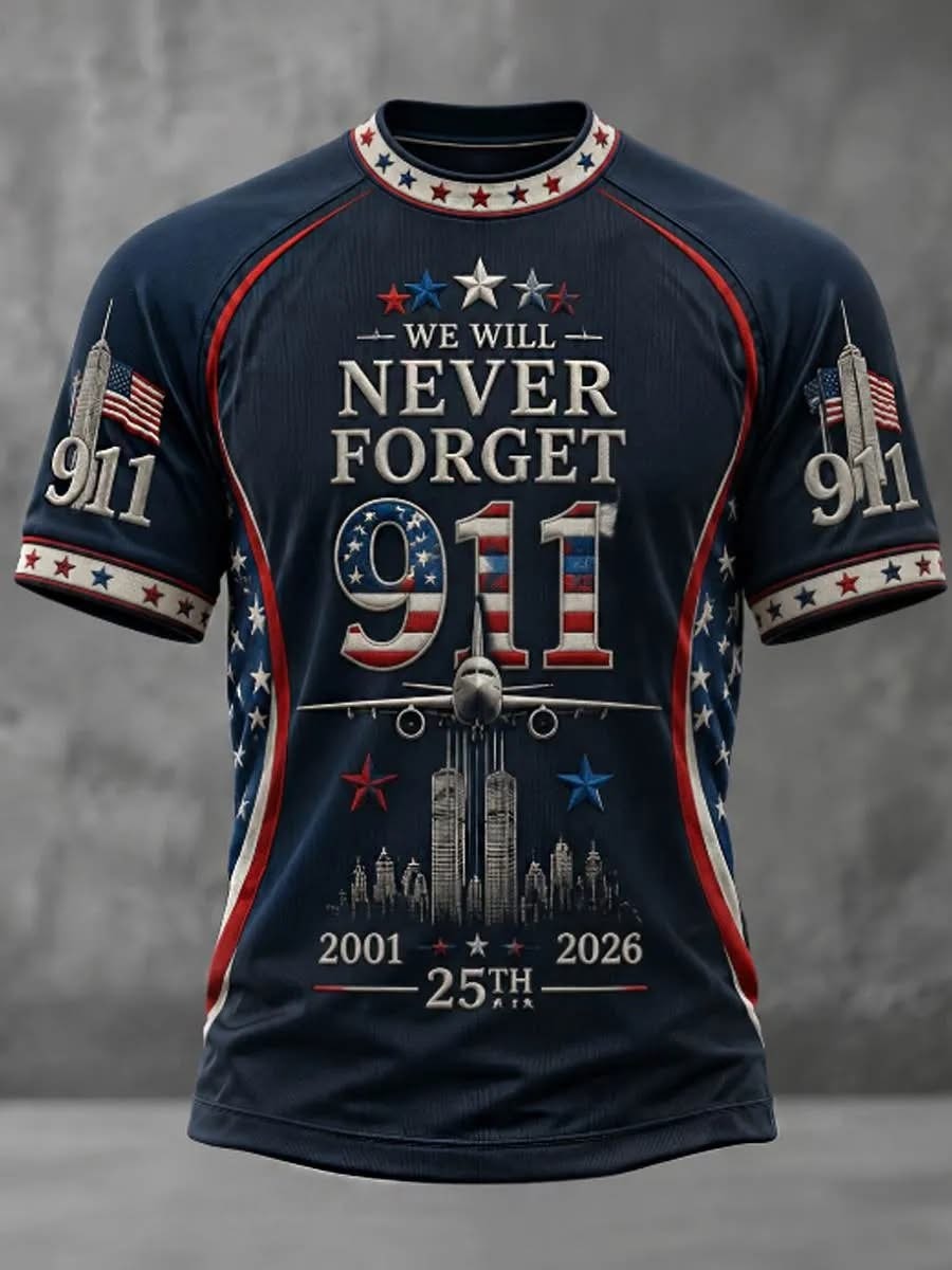 We Will Never Forget 9/11 Memorial Shirt, 25 Years Strong Shirt, 25th Anniversary Patriotic Men Tee