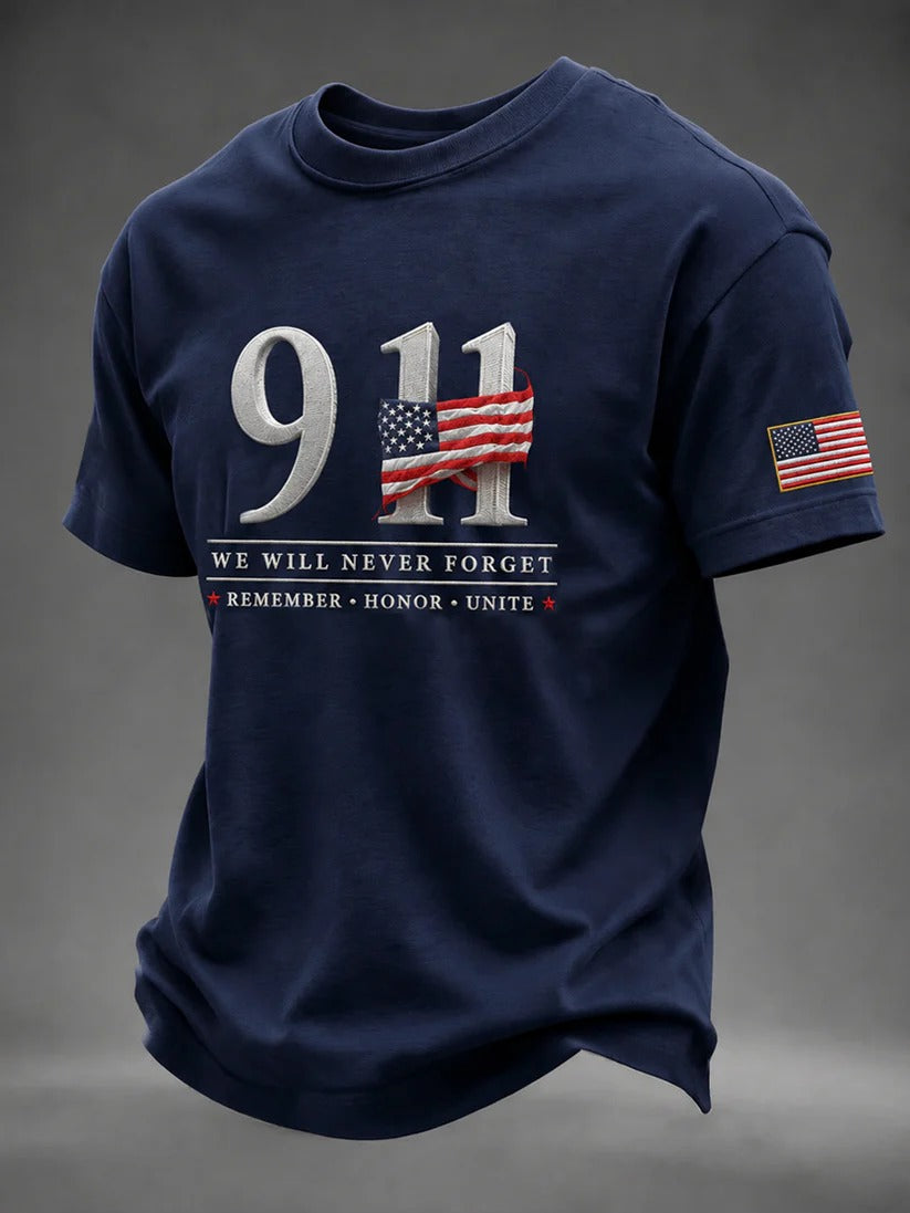 We Will Never Forget 9/11 Memorial Shirt, Remember Honor Unite Shirt, 25th Anniversary Patriotic Men Tee