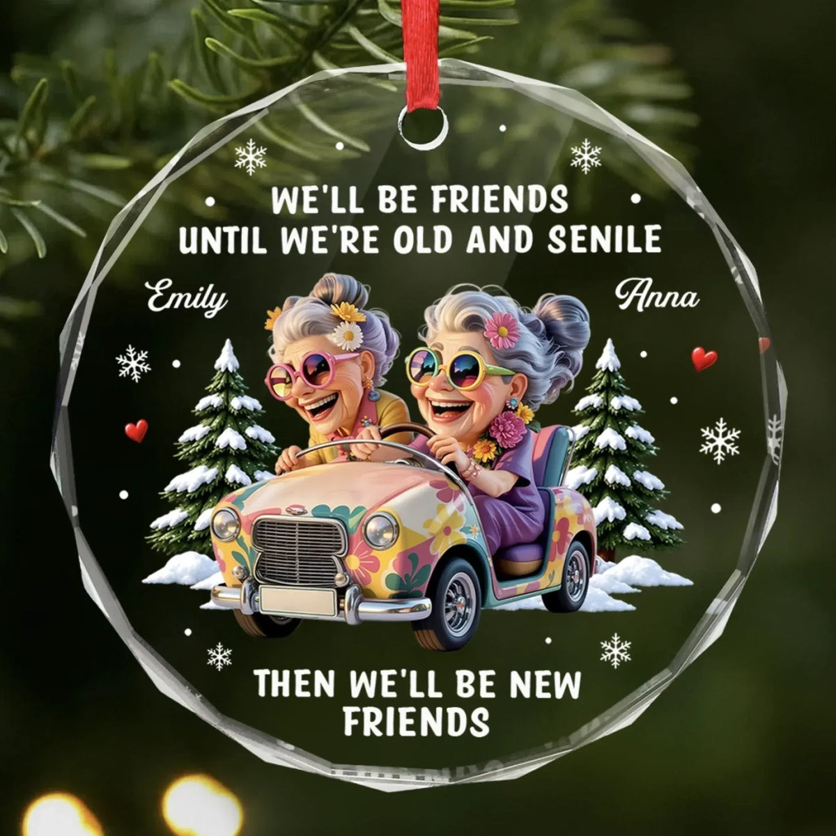 Personalized Best Friend Christmas Ornament, Friendship Gift For Women, Glass Ornament