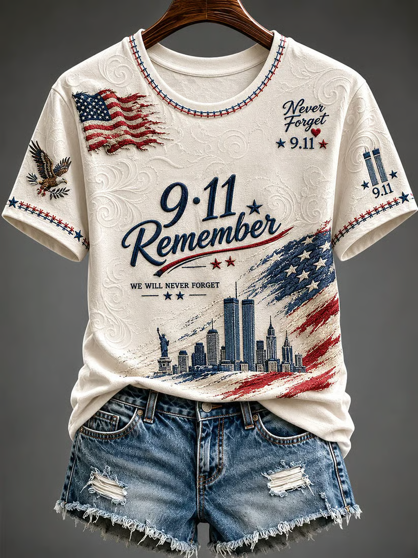 9.11 Remember Never Forget Shirt, Patriot Day 25th Anniversary Shirt, Memorial Womens Tee