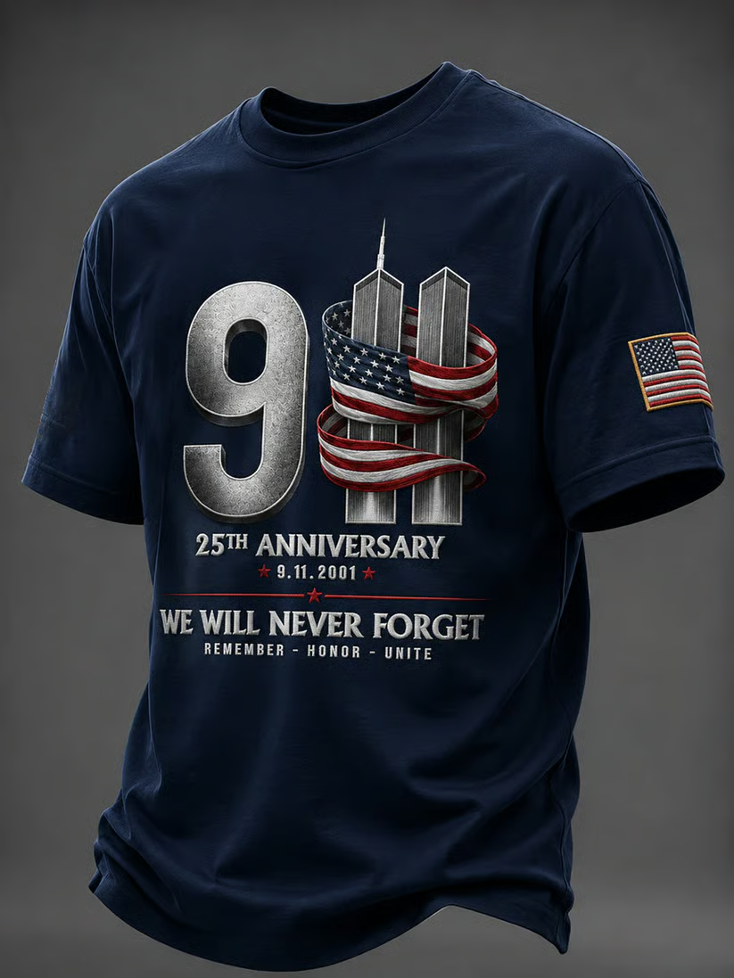 We Will Never Forget 9/11 Memorial Tee, Remember Patriot Day Shirt, 25th Anniversary Patriotic Shirt