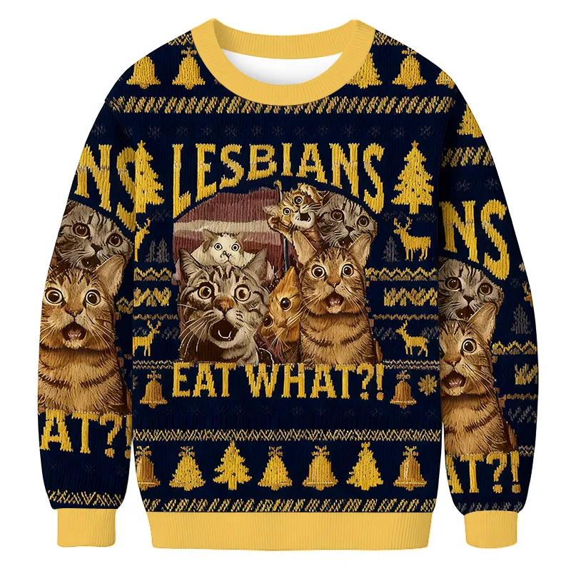 Lesbians Eat What Funny Cat Meme Funny Ugly Sweater, Ugly Xmas Sweater, Christmas Ugly Sweatshirt