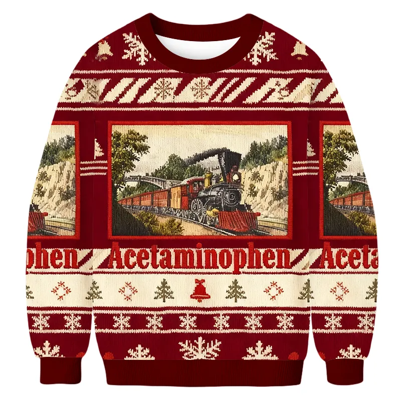 Acetaminophen Vintage Steam Train Ugly Sweater, Funny Christmas Ugly Sweatshirt, Xmas Ugly Sweater