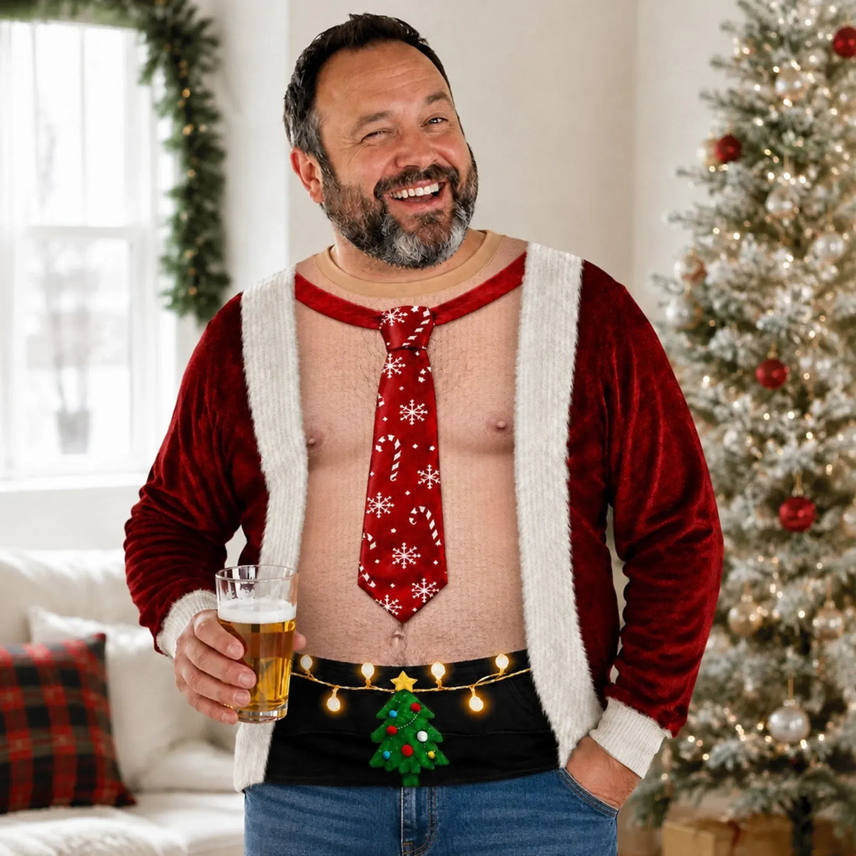 Custom Funny Santa Body Sweatshirt, Personalized Christmas Gift, Unisex Ugly Sweater