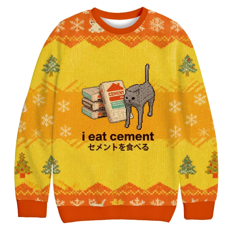 I Eat Cement Yellow Ugly Sweater, Funny Christmas Ugly Sweatshirt, Gift For Cat Lovers