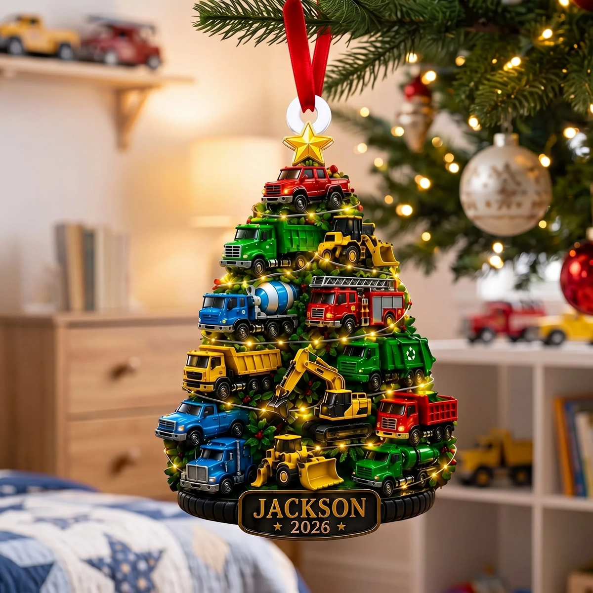 Truck Christmas Tree Acrylic Ornament, Personalized Christmas Ornament, Christmas Gift For Kids