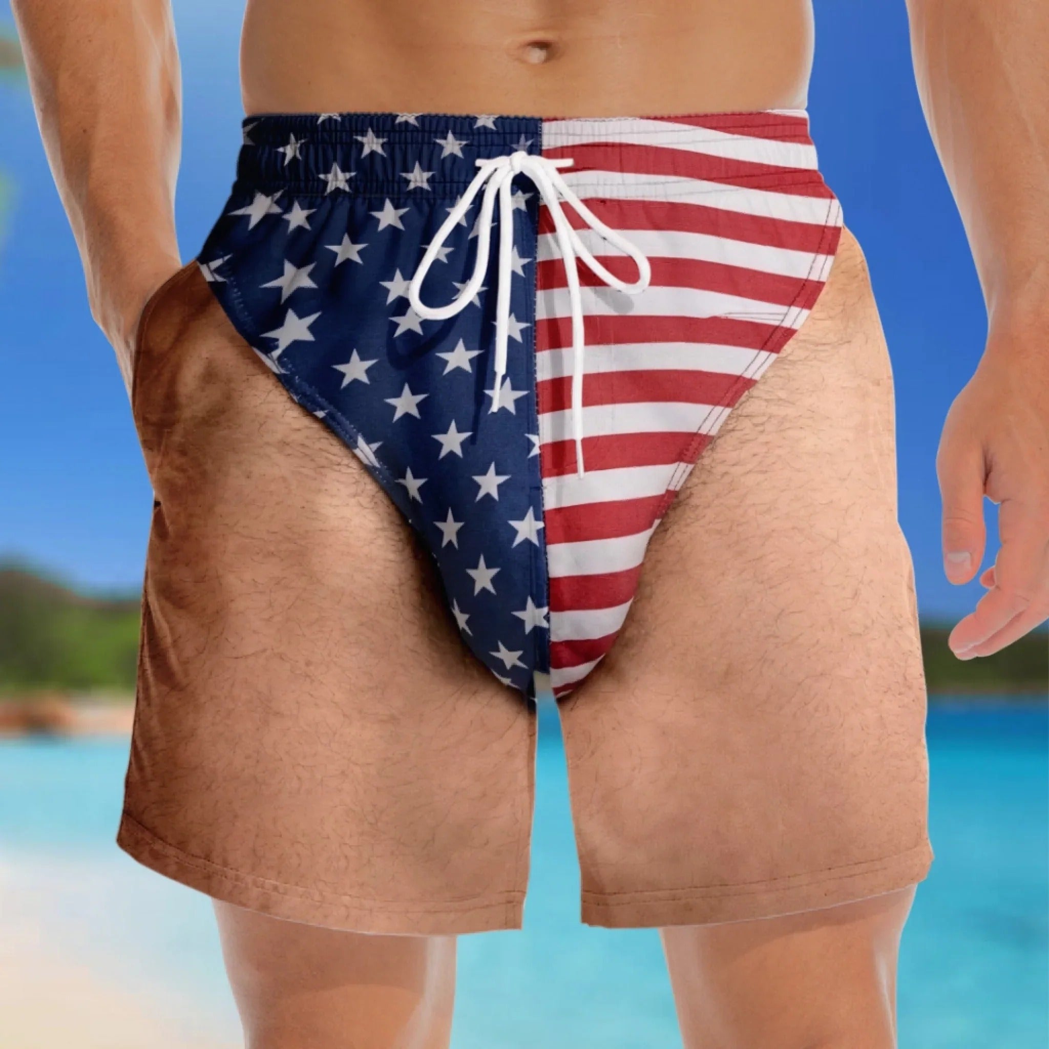 Custom Funny Patriotic Men Beach Shorts, Hawaiian Short For Men, Travel Gifts For Men