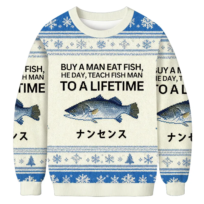 Buy a Man Eat Fish Ugly Sweater, Funny Ugly Christmas Sweater, Christmas Ugly Sweatshirt
