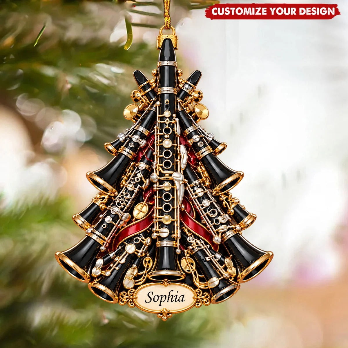 Custom Name Clarinet Tree Acrylic Ornament, Christmas Tree Decorations, Music Gifts