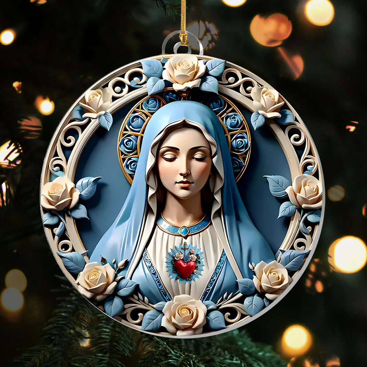 Sacred Heart Of Mary Acrylic Christmas Ornament, Christian Spiritual Gifts Oblates Of The Virgin Mary Catholic Gift