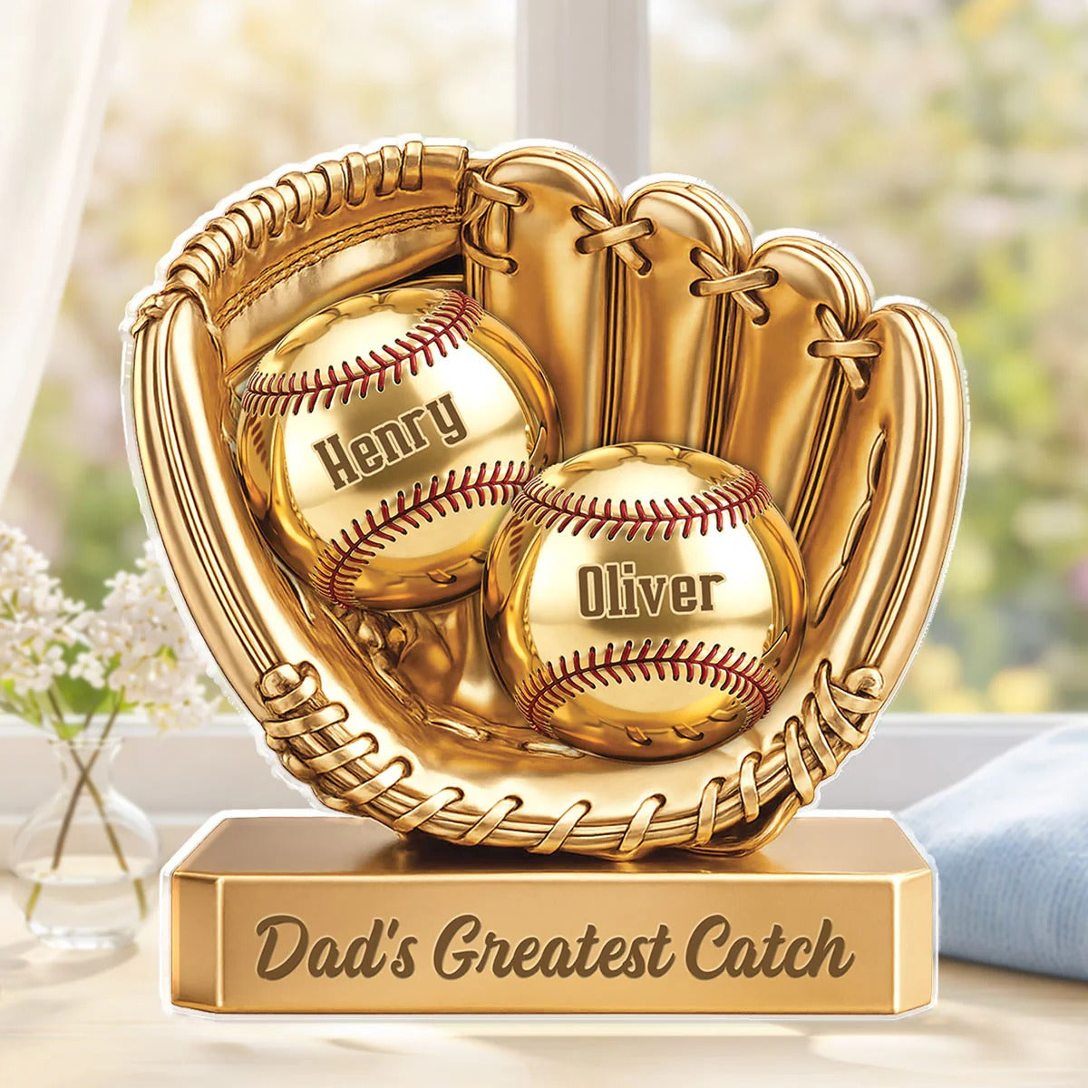 Custom Baseball Acrylic Plaque for Dad with Kids Names, Dad’s Greatest Catch, Father's Day Gift For Dad