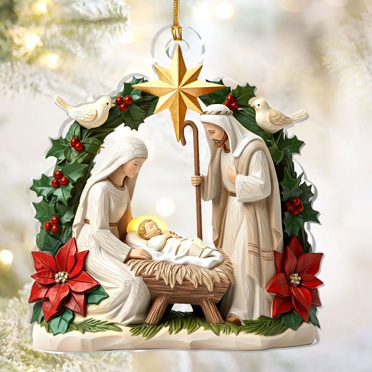 Ivory Blessing Jesus Is The Reason Acrylic Ornament, Holy Family Ornament, Christian Christmas Gifts