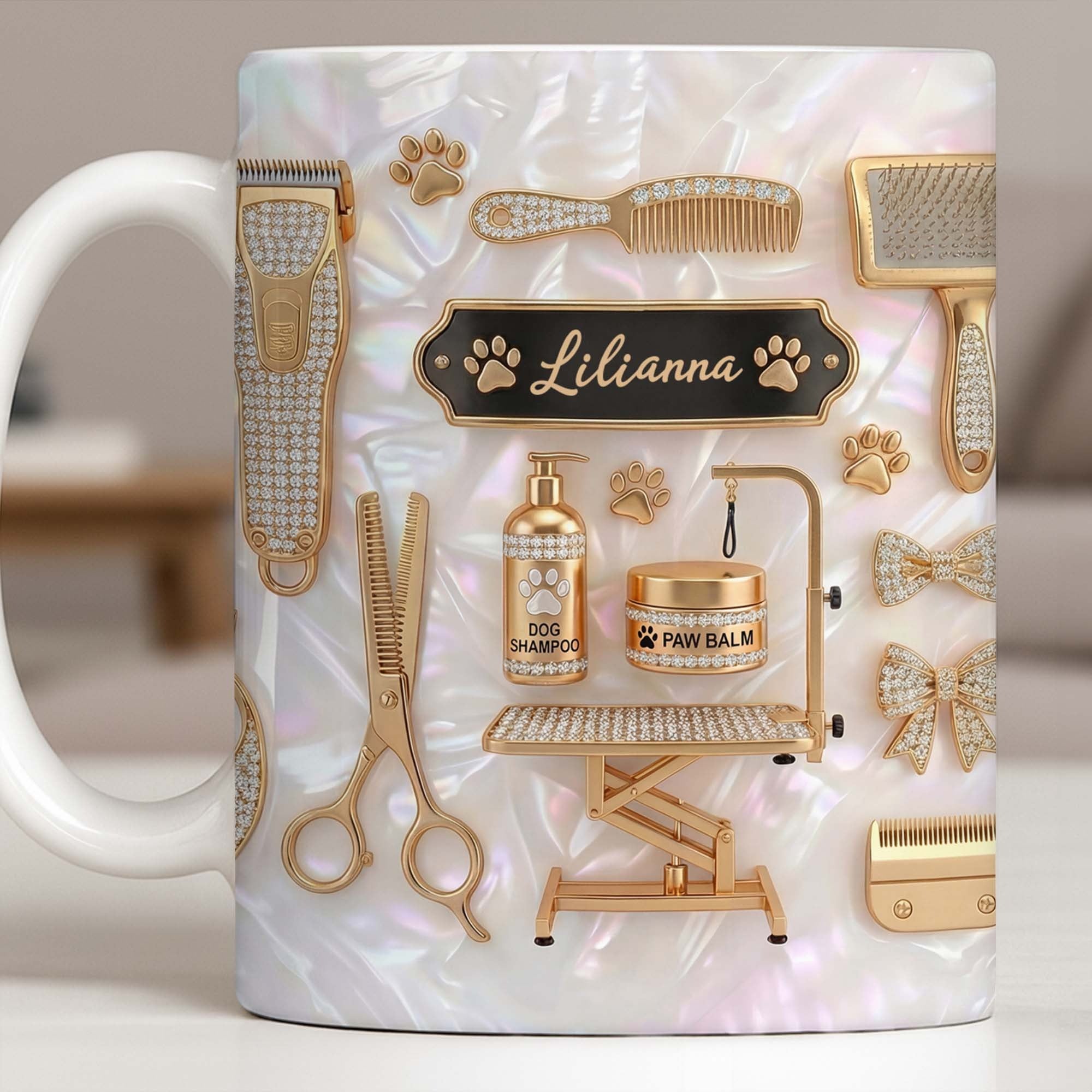 Personalized Pet Groomer Mug, Custom Dog Shampoo Paw Balm Coffee Mug, Gift for Dog Lovers