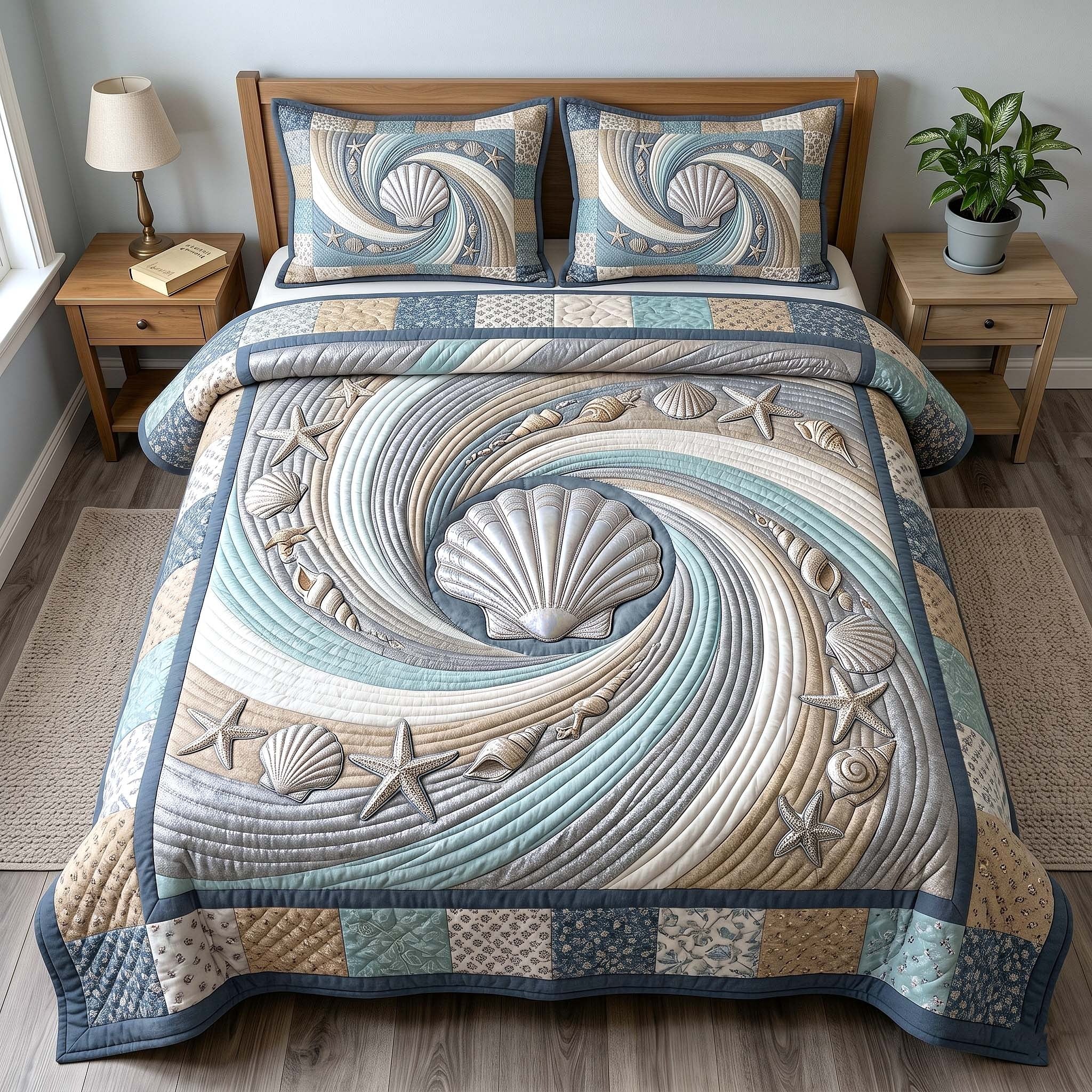 Coastal Whisper 3-Piece Quilted Bedding Set Fall Quilt Sets Nature Lover Gift Fall Decor Gift