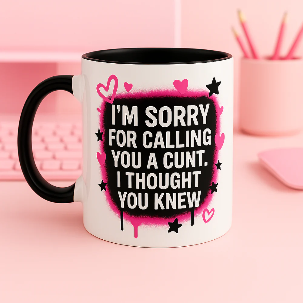 I Thought You Knew Black And Pink Ceramic Mugs, Funny Ceramic Mug, Funny Coffee Mugs