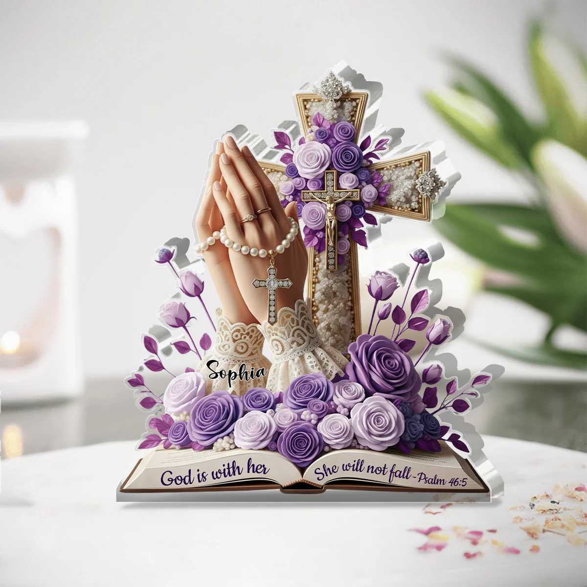 God Is Within Her She Will Not Fall Christian Memorial Acrylic Plaque, Custom Name Memorial Plaque