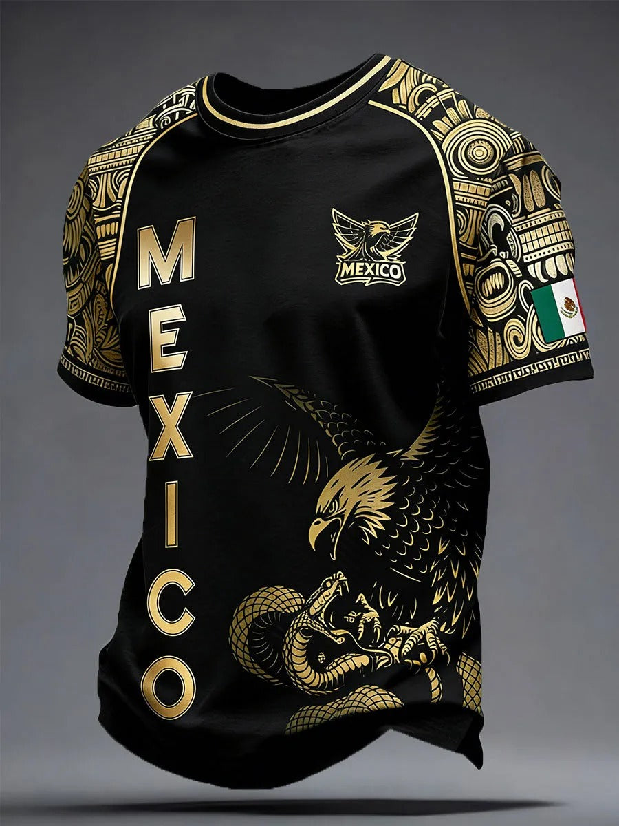 Mexico Aztec Heritage Gold Black Eagle T-Shirt, Soccer Champion Gameday Shirts, Father's Day Present