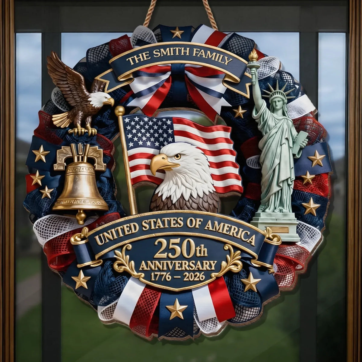 Personalized America 250th Anniversary Custom Wood Sign, Patriotic Decor, Family Gift