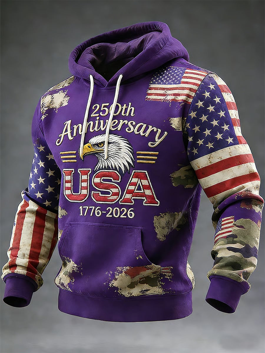 250th Anniversary Eagle USA American Flag Pattern Purple Hoodie, Cool 4th Of July Shirt