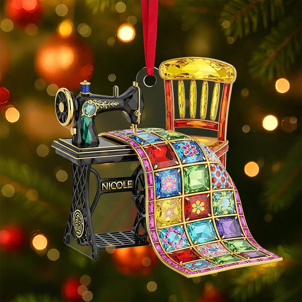 Personalized Sewing Machine Acrylic Ornament, Gifts For Sewing Lovers, Xmas Tree Hanging Decor