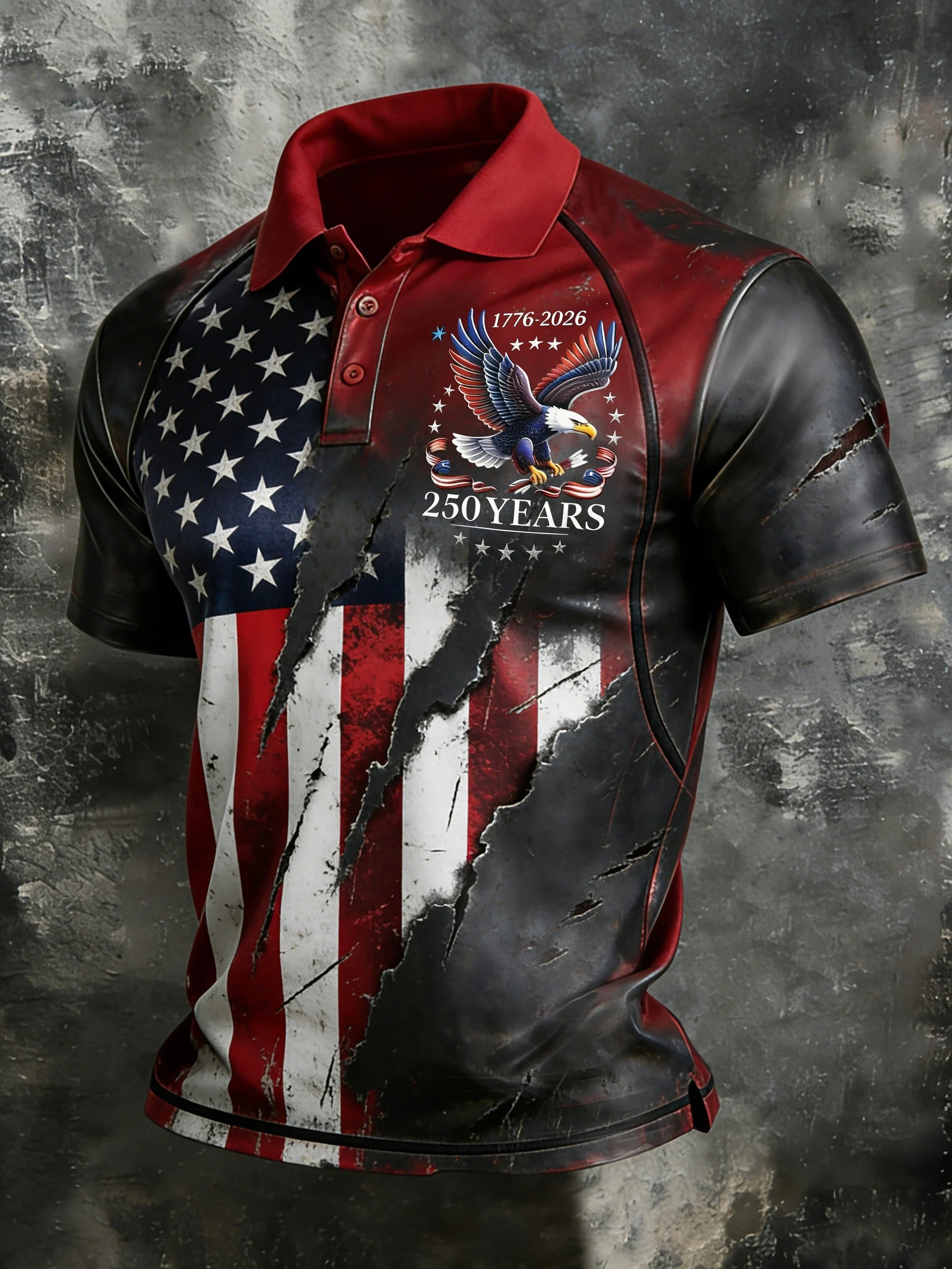 Distressed Eagle USA 250 Years American Flag Polo Shirt, America 250 Shirt, USA Flag Shirt