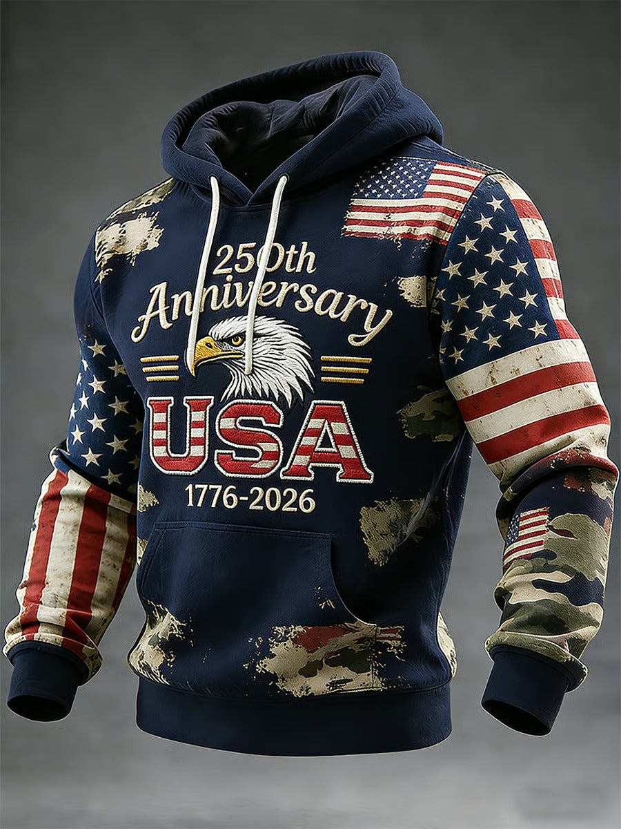250th Anniversary Eagle USA American Flag Pattern Navy Hoodie, Cool 4th Of July Shirt