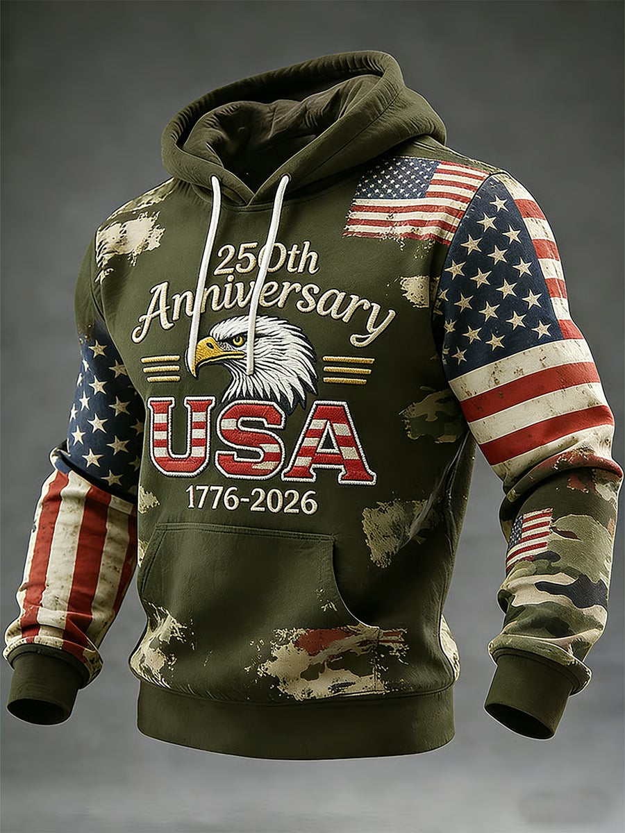 250th Anniversary Eagle USA American Flag Pattern Camo Hoodie, Cool 4th Of July Shirt