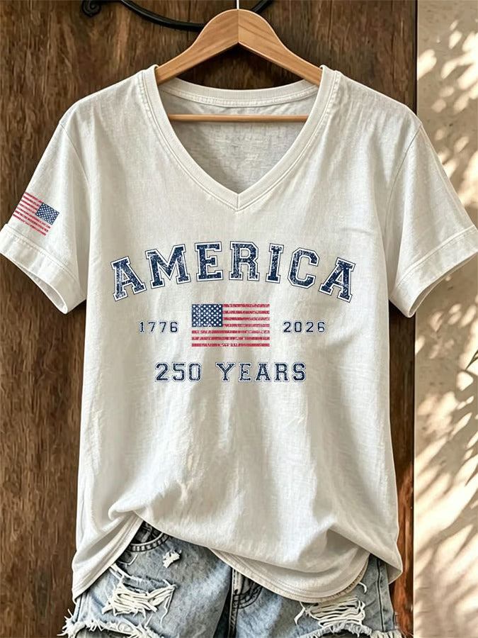 America 250 Years V-Neck T-Shirt, USA 250th Anniversary Shirt, 4th Of July Shirt