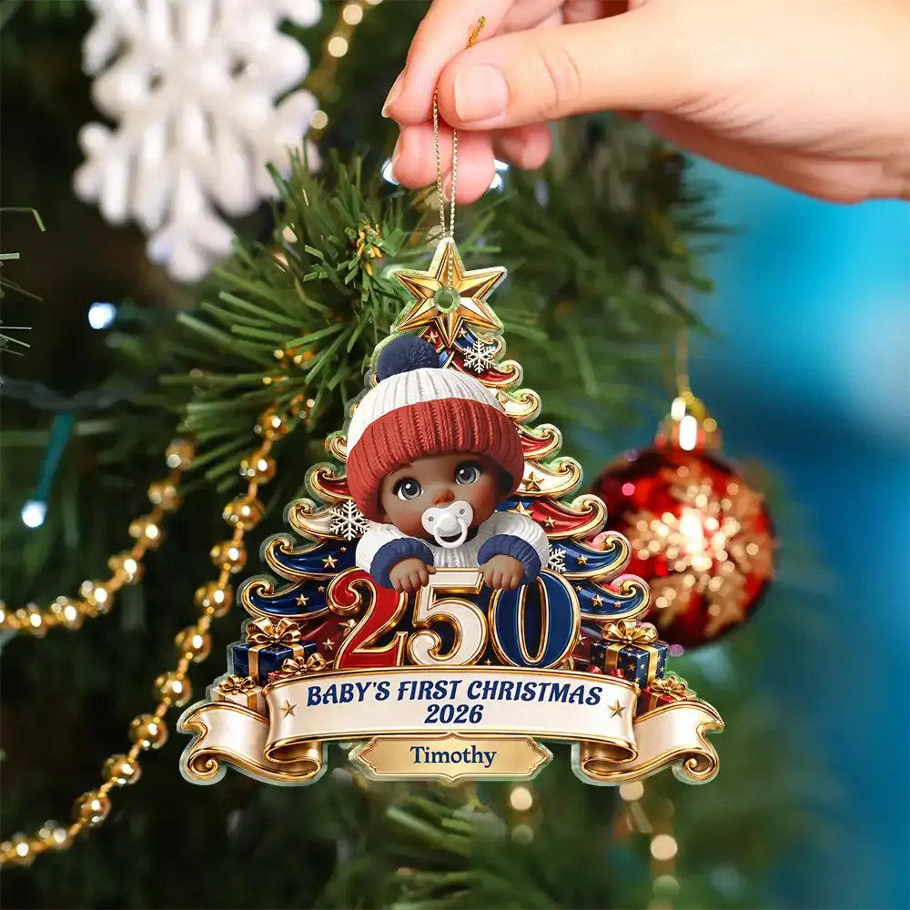 America 250 Baby First Christmas Acrylic Ornament, Patriotic Nursery Decor, New Baby Gift