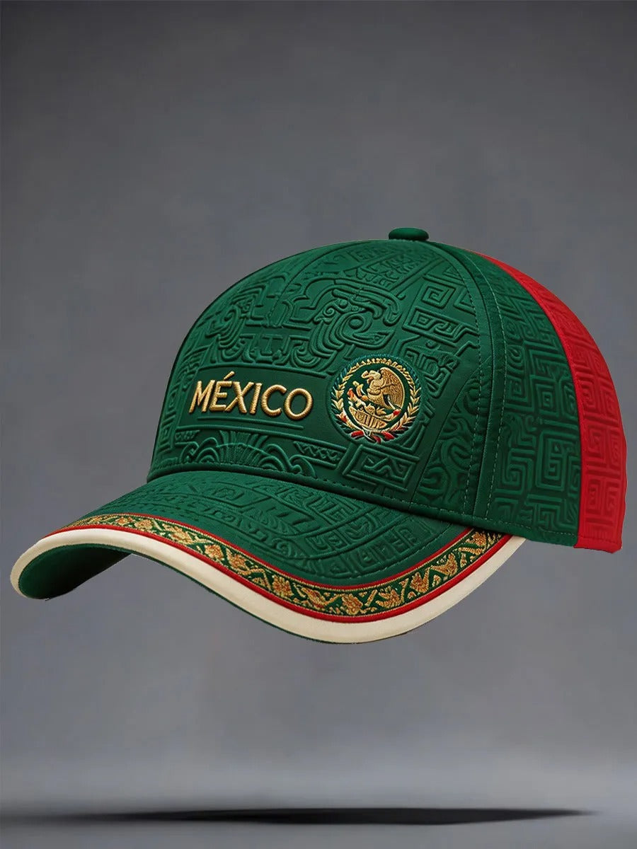 Mexico Printed Aztec Fan Hat, Mexican Flag Baseball Cap, World Soccer Fan Cap