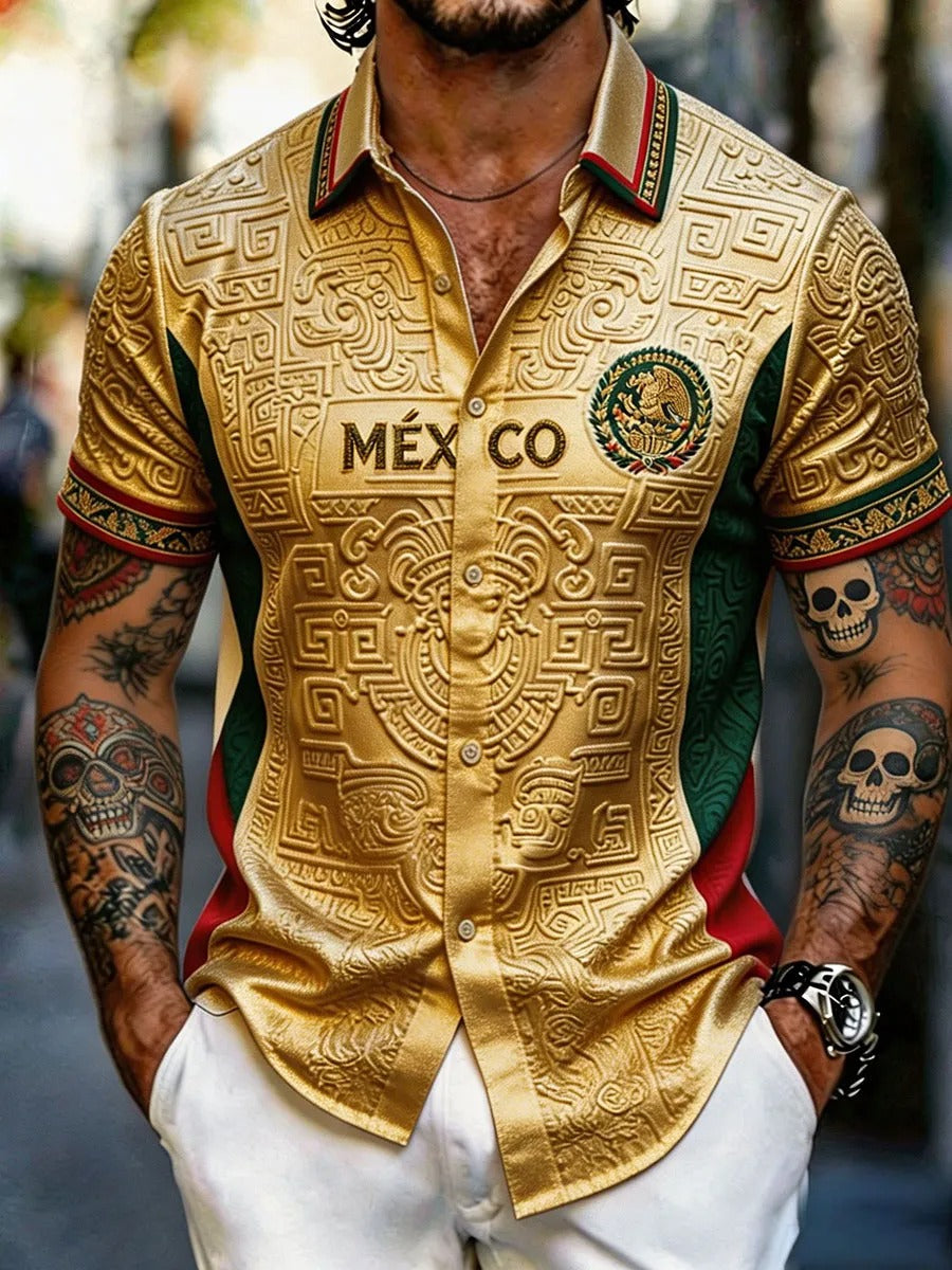 Mexican Heritage Yellow Hawaiian Shirt, Soccer Champion Gameday Shirts, Soccer Fan Gift