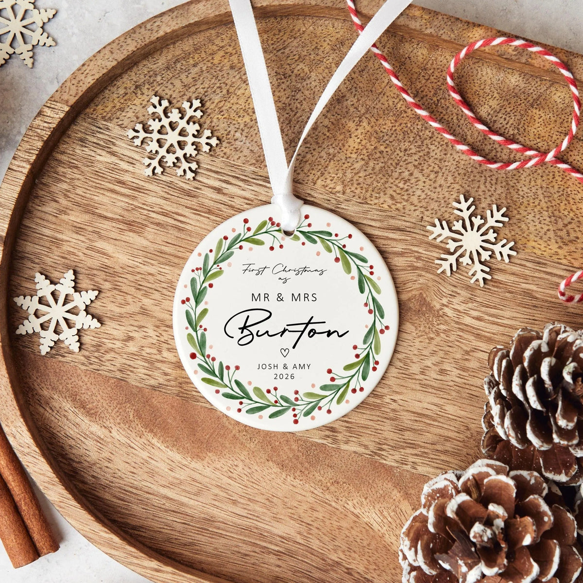 Mr And Mrs First Christmas Ceramic Ornament, Personalized Christmas Ornament, Couple Gift
