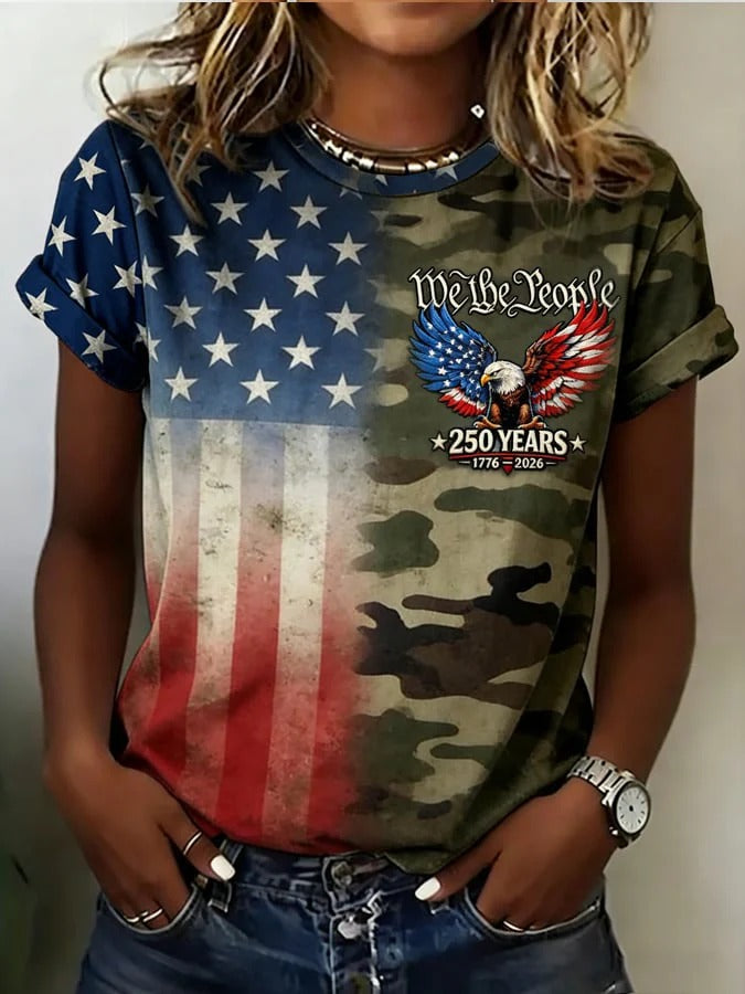We The People Camo Flag Shirt for Women, 1776-2026 Patriotic Tee, Fourth Of July Shirt