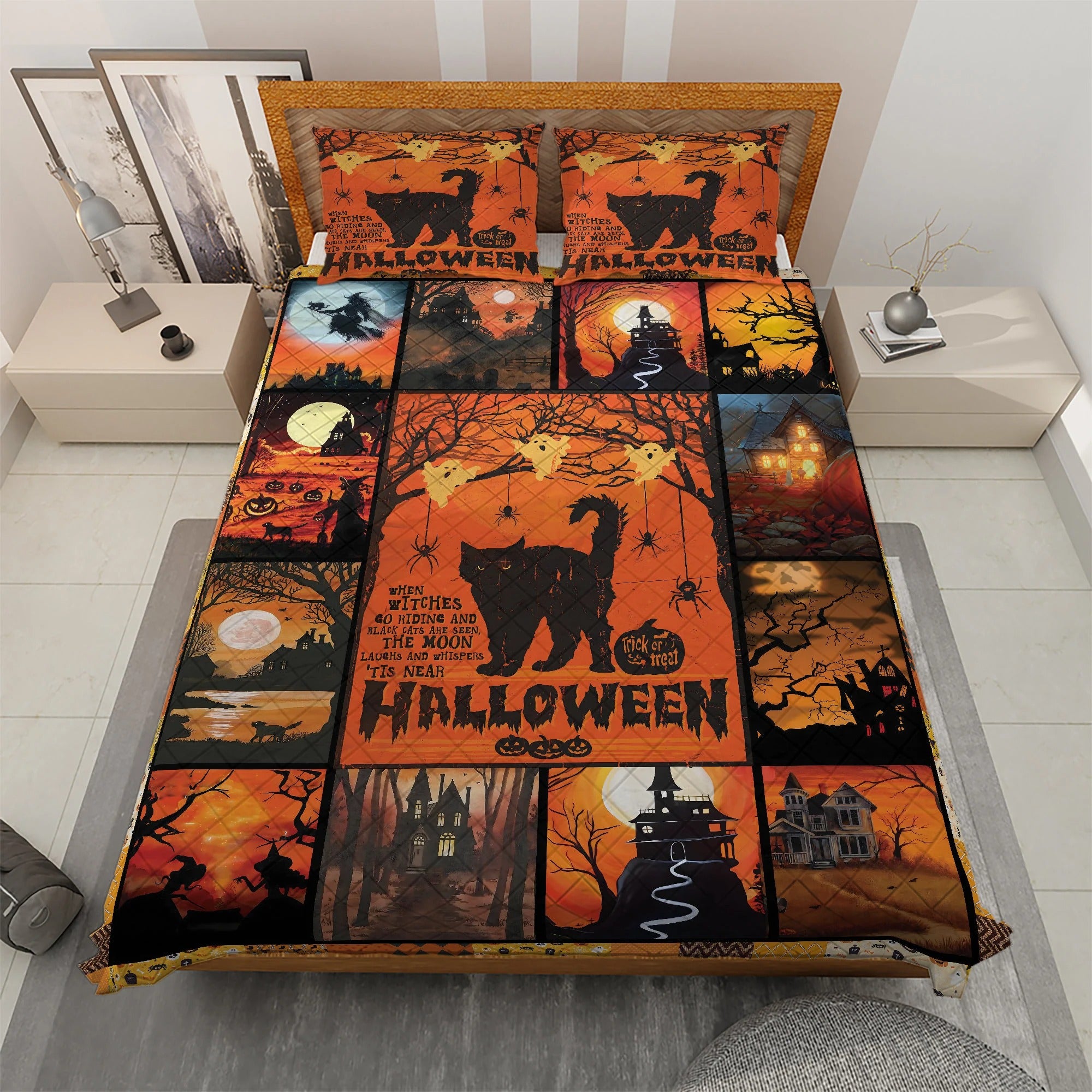 Black Cat Witch Halloween Blanket, Best Bed Blankets, Halloween Home Decor