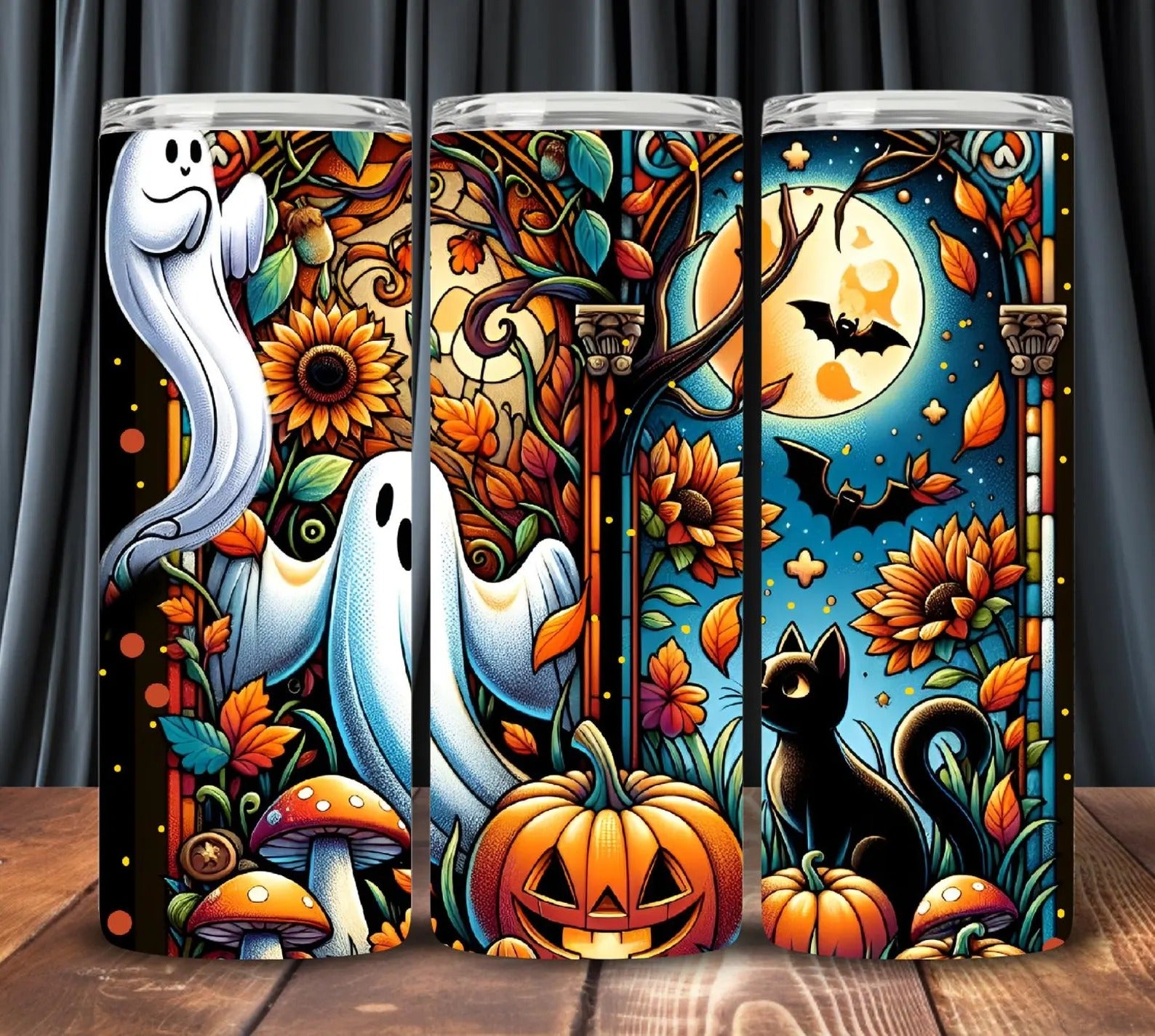 Halloween Autumn Night 20oz 30oz Tumbler, Funny Ghost & Cat Tumbler, Halloween Gifts