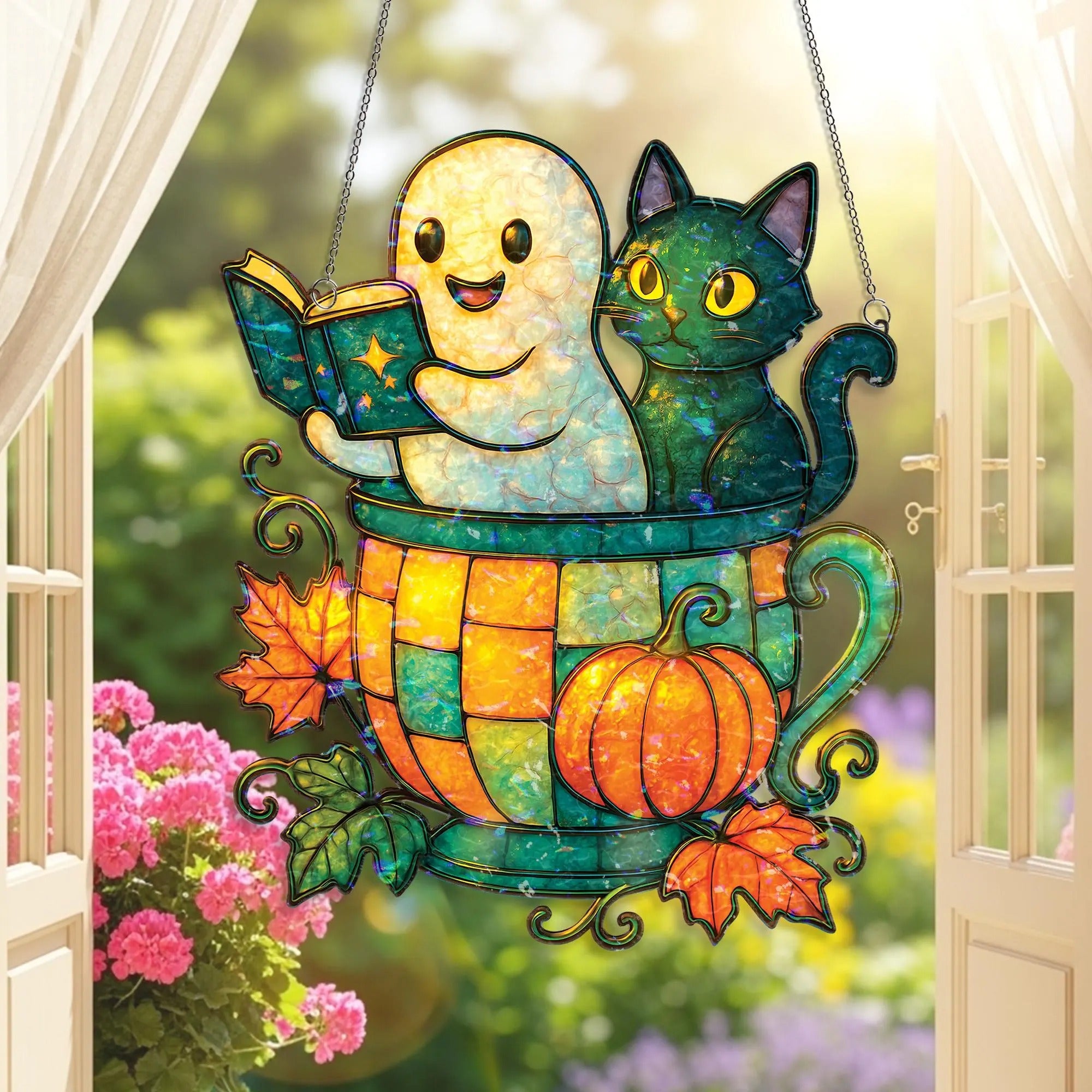 Ghost Reading Book Window Hanging, Acrylic Suncatcher, Christmas Gifts, Christmas Ornament