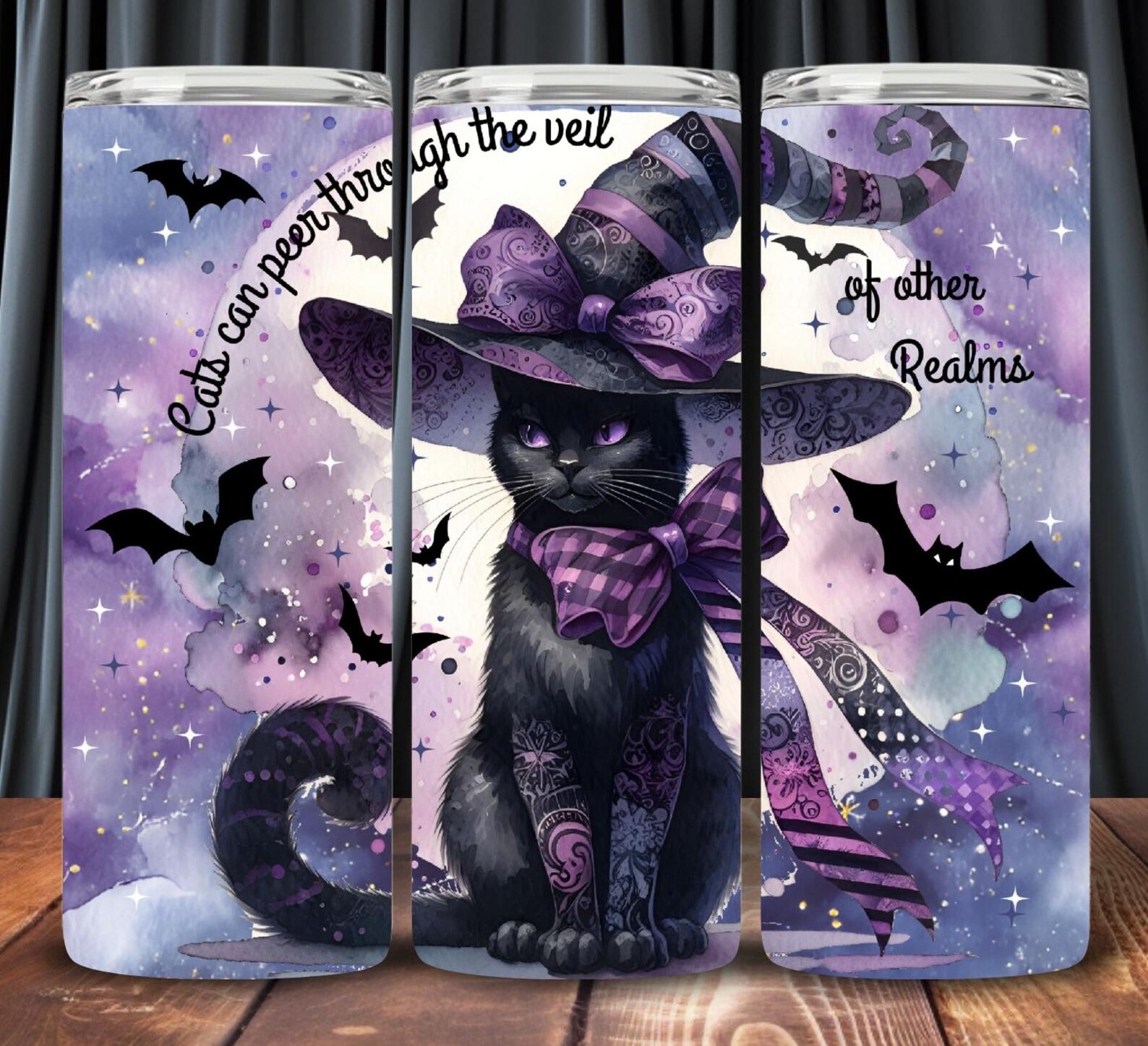 Witchy Black Cat 20oz 30oz Tumbler, Mystical Halloween Tumbler, Halloween Gifts