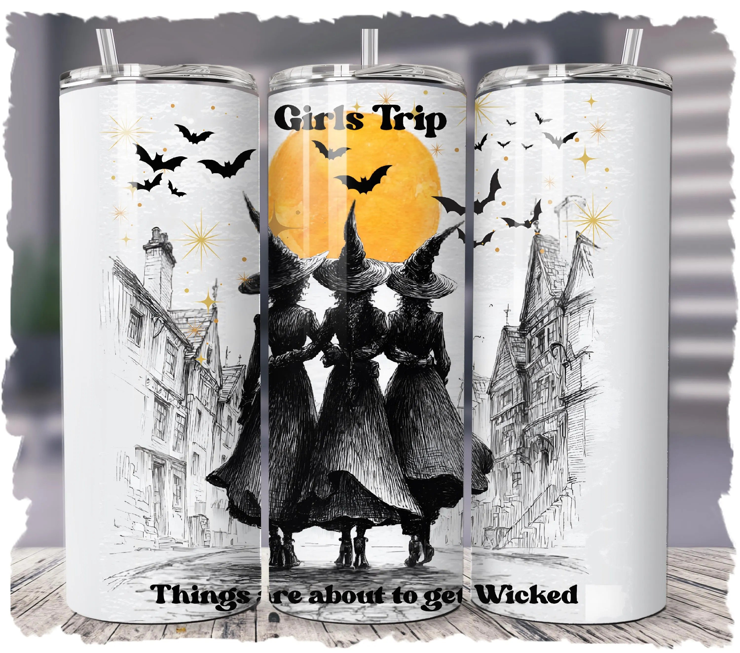 Girls Trip 20oz 30oz Tumbler, Retro Halloween Witchy Tumbler, Halloween Gifts