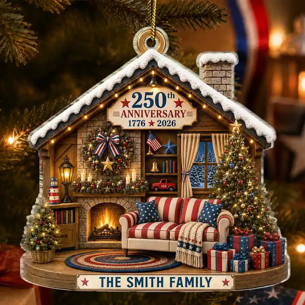 America 250 Christmas Family Home Acrylic Ornament, Holiday House Decor, Family Keepsake