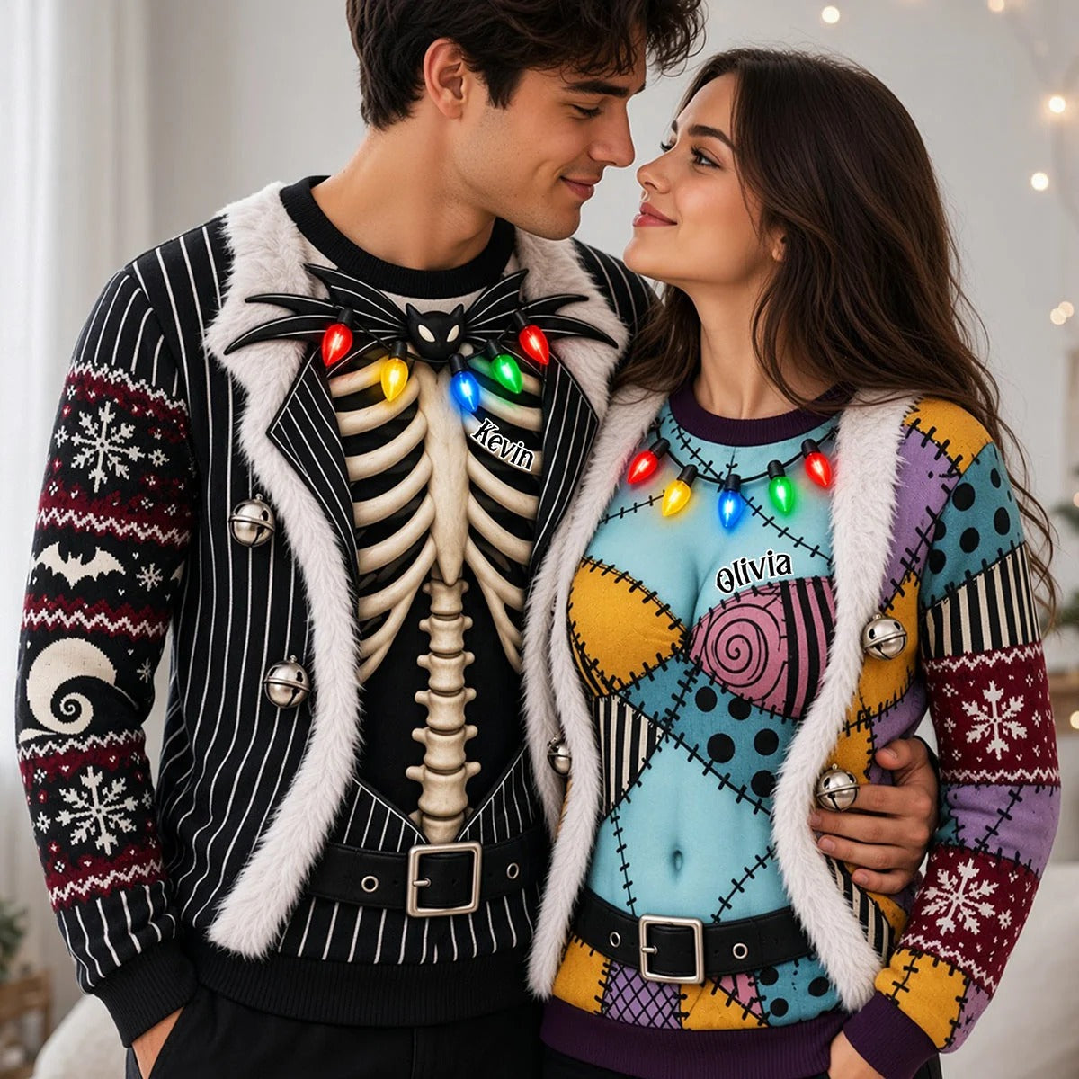 Custom Spooky Couple Christmas Sweatshirt, Christmas Sweaters, Christmas Gifts