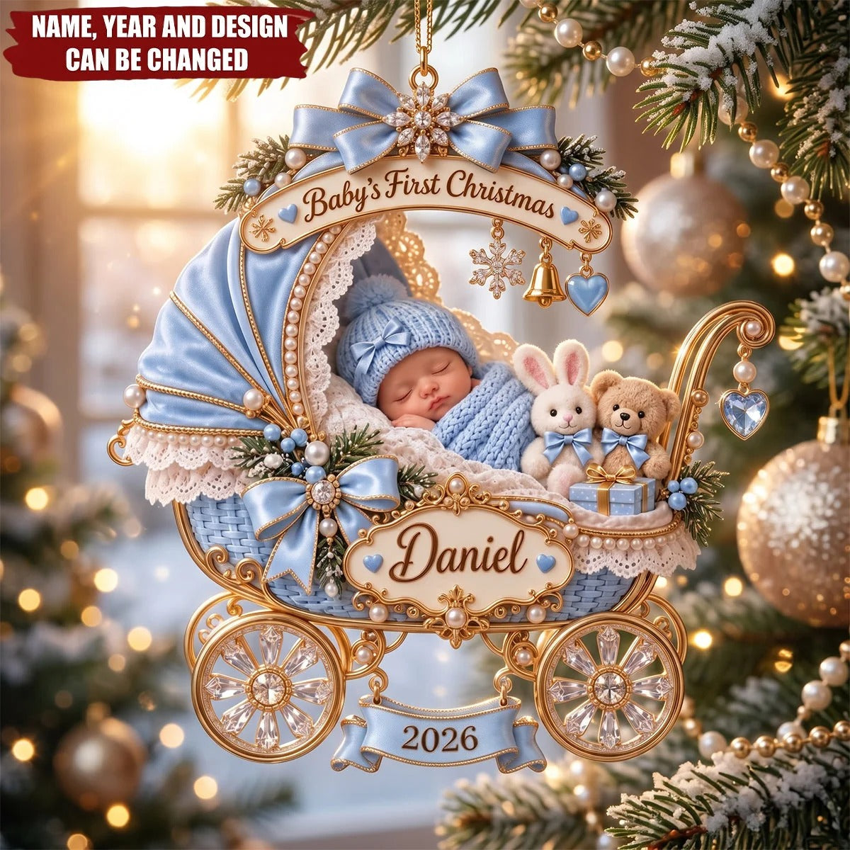 Baby's First Christmas Baby Carriage Ornament, Personalized Gift, Acrylic Ornament