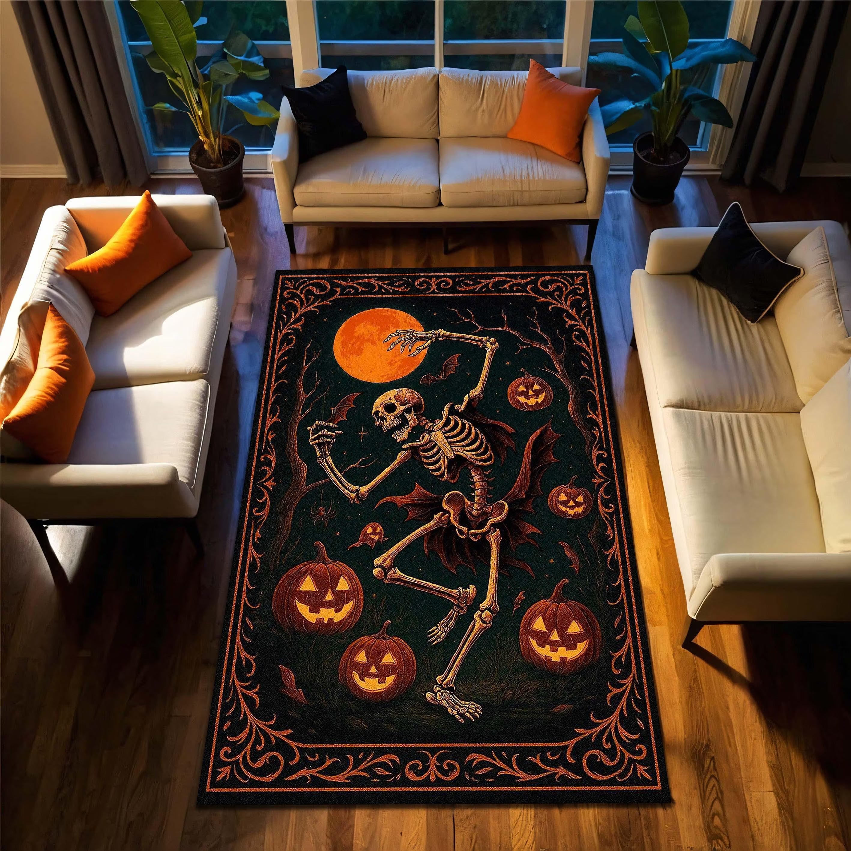 Dancing Skeleton Halloween Rug, Decorative Rug, Living Room Rug, Halloween Decor, Halloween Gifts