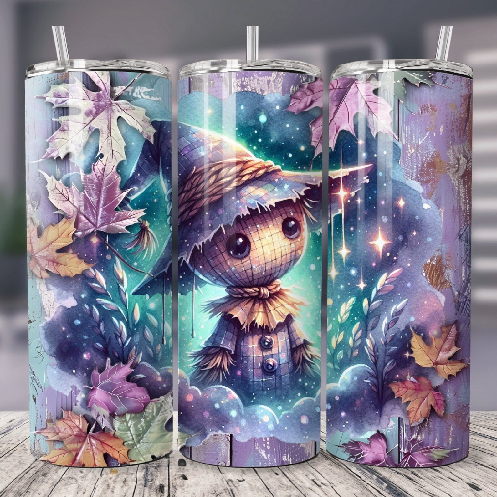 Fall Scarecrow 20oz 30oz Tumbler, Halloween Purple Teal Flannels Tumbler, Halloween Gifts