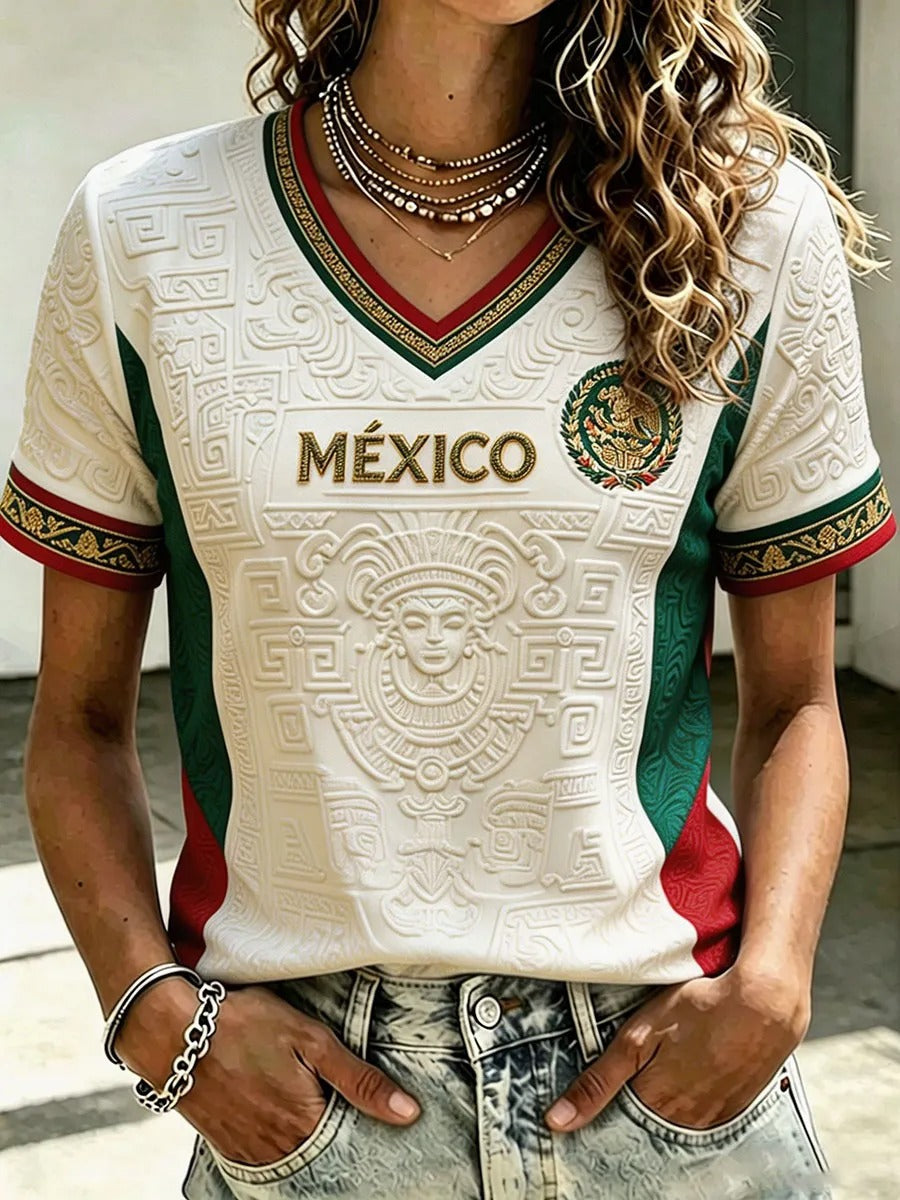 Women's Mexico Football V-neck Shirt Soccer Champion Shirt Gameday Soccer Shirt